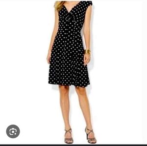 New Lauren Ralph Lauren Petite Black White Polka Dot Fit and Flare Dress Size 8